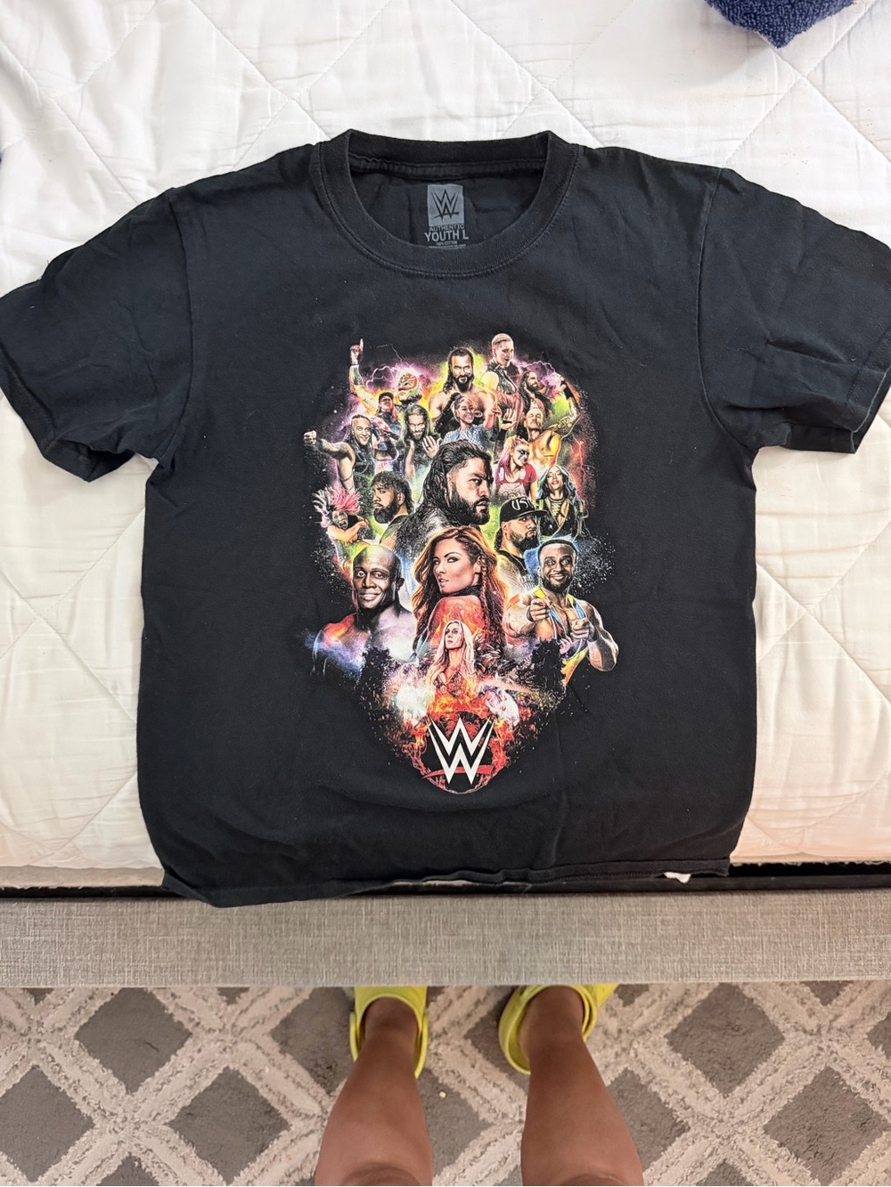 WWE Black Kids Short Sleeve Graphic Tee with Multicolor Wrestler Collage